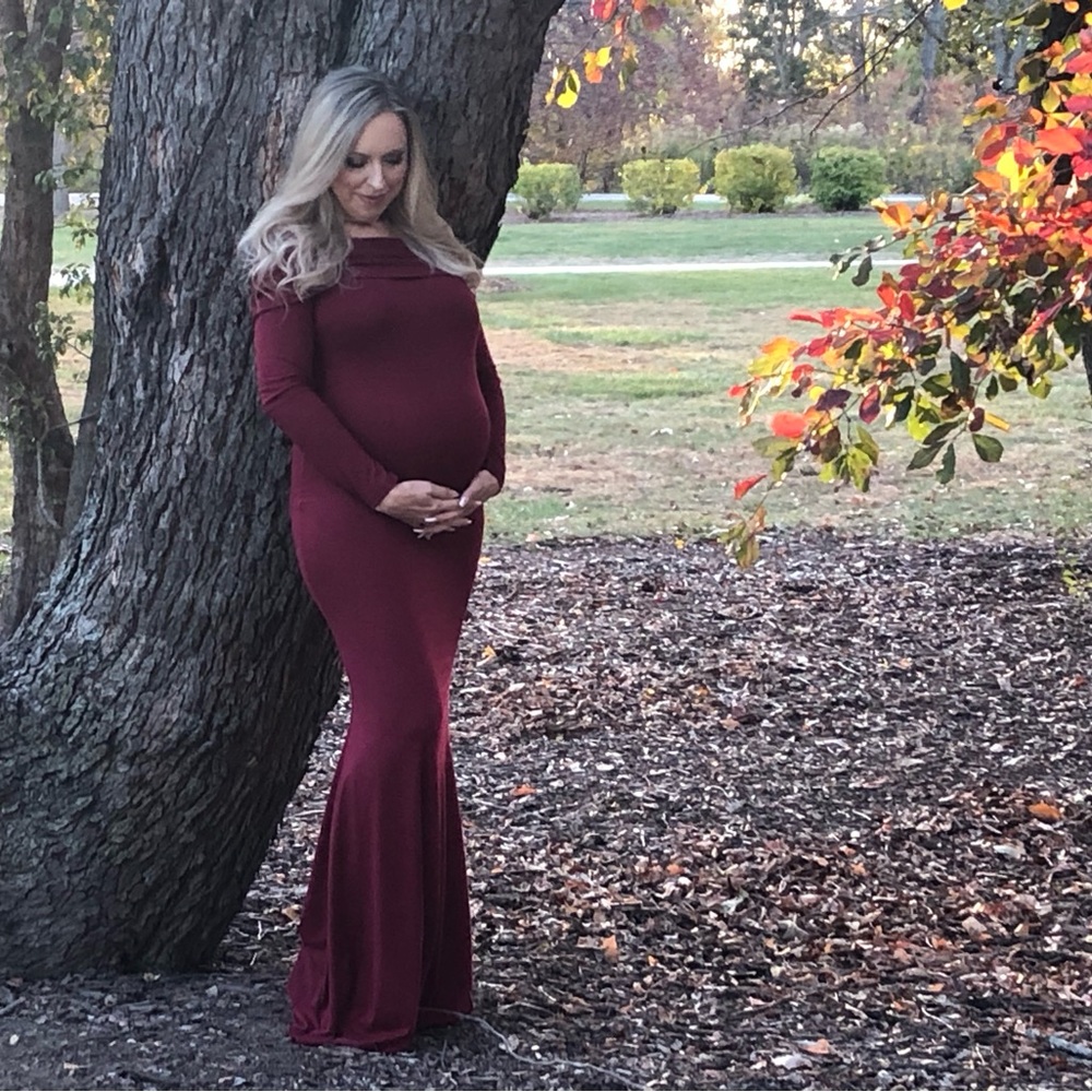 Glampunch Off Shoulder Maternity Dress Fall Photoshoot Mermaid Ruched Gown Sz S - Picture 6 of 11